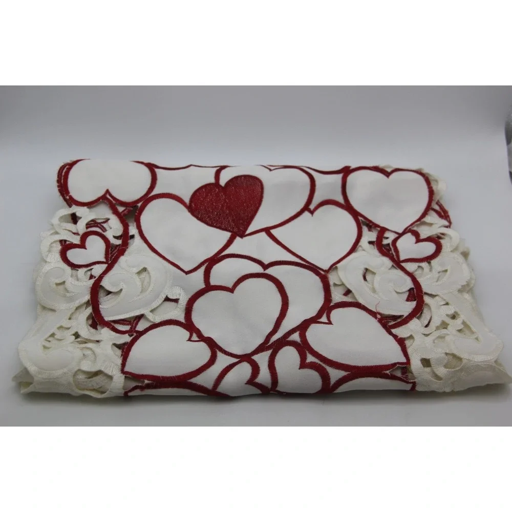Red White Heart Valentine's Day Together Table Runner Dresser Scarf 12 x 68 Inch